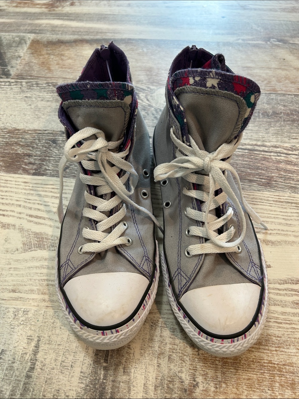 Converse Purple and Gray High-Top Canvas Sneakers with Patterned Trim